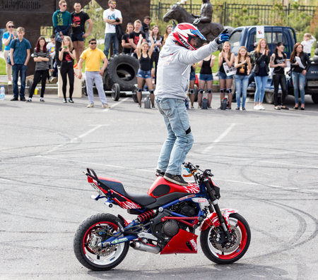Shymkent, KAZAKHSTAN - March 15, 2017: Motorcycles at the opening of the biker season in Shymkentのeditorial素材
