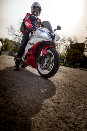 Shymkent, KAZAKHSTAN - March 15, 2017: Motorcycles at the opening of the biker season in Shymkentのeditorial素材