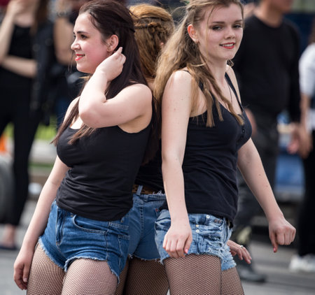 Shymkent, KAZAKHSTAN - March 15, 2017: Girls at the opening of the biker season in Shymkentのeditorial素材