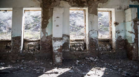 The walls of an old abandoned building from the insideの写真素材