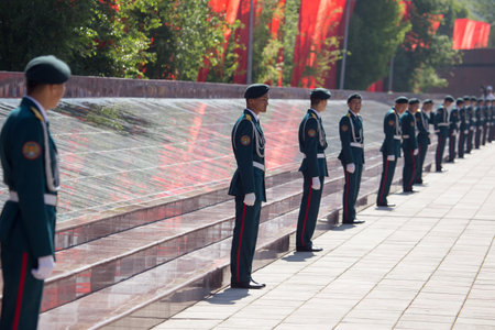 Shymkent, KAZAKHSTAN - May 9, 2017: Military soldiers on the Victory Day of the Red Army and Soviet people in the Great Patriotic War of 1941-1945.のeditorial素材