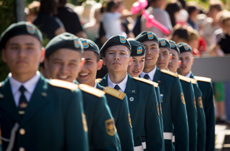 Shymkent, KAZAKHSTAN - May 9, 2017: Military soldiers on the Victory Day of the Red Army and Soviet people in the Great Patriotic War of 1941-1945.のeditorial素材