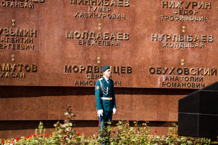 Shymkent, KAZAKHSTAN - May 9, 2017: Military soldier. The feast of the victory of the Red Army and Soviet people in the Great Patriotic War of 1941-1945.のeditorial素材