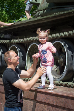 SHYMKENT, KAZAKHSTAN - MAY 9, 2017: A girl at the Victory Day of the Red Army and Soviet people in the Great Patriotic War of 1941-1945.のeditorial素材