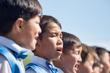 Shymkent, KAZAKHSTAN - May 9, 2017: Children's Choir. The feast of the victory of the Red Army and Soviet people in the Great Patriotic War of 1941-1945.のeditorial素材