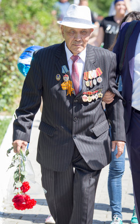 Shymkent, KAZAKHSTAN - May 9, 2017: Veterans of the war. The feast of the victory of the Red Army...