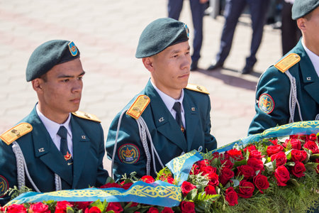 Shymkent, KAZAKHSTAN - May 9, 2017: Military soldiers on the Victory Day of the Red Army and Soviet people in the Great Patriotic War of 1941-1945.のeditorial素材