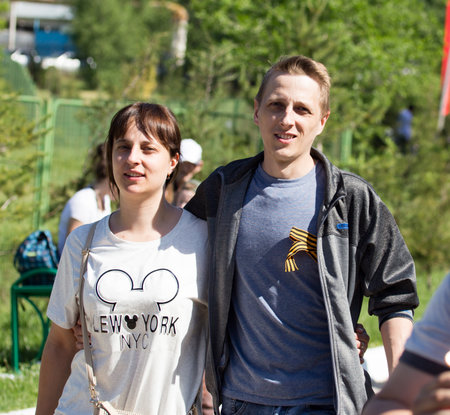 Shymkent, KAZAKHSTAN - May 9, 2017: Immortal regiment. Folk festivals of people. The feast of the victory of the Red Army and Soviet people in the Great Patriotic War of 1941-1945.のeditorial素材