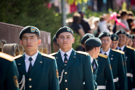 Shymkent, KAZAKHSTAN - May 9, 2017: Military soldiers on the Victory Day of the Red Army and Soviet people in the Great Patriotic War of 1941-1945.のeditorial素材