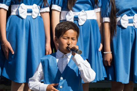 Shymkent, KAZAKHSTAN - May 9, 2017: Children's Choir. The feast of the victory of the Red Army and Soviet people in the Great Patriotic War of 1941-1945.のeditorial素材