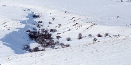 White snow in the steppes of Kazakhstan as a background .