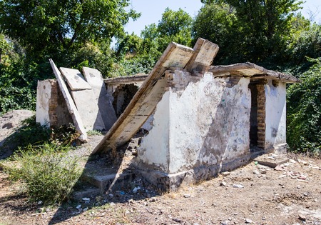 Old walls on the ruins of the houseの写真素材