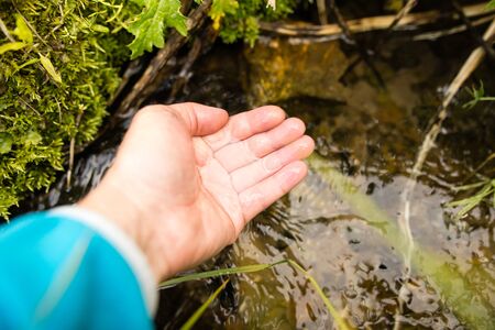 water in the spring in the handsの写真素材
