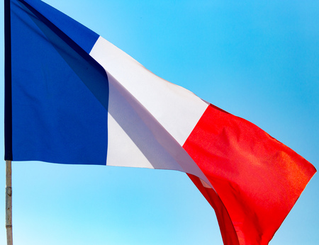flag of France against the blue skyの写真素材