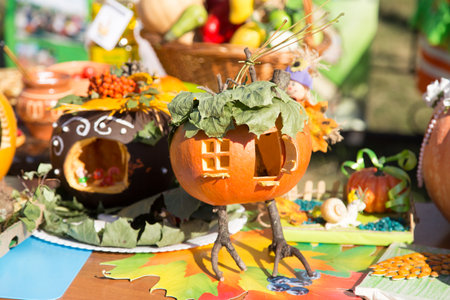 MATYRSKY, RUSSIA - September 23, 2017: The Pumpkin Porridge Festival. Scarecrow from a pumpkinのeditorial素材