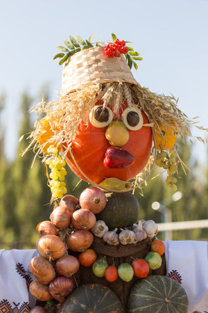 MATYRSKY, RUSSIA - September 23, 2017: Pumpkin Porridge Festival Scarecrow from a pumpkinのeditorial素材