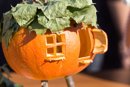 MATYRSKY, RUSSIA - September 23, 2017: Pumpkin Porridge Festival Scarecrow from a pumpkinのeditorial素材