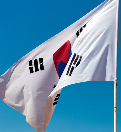 Flag of South Korea against the blue skyの写真素材