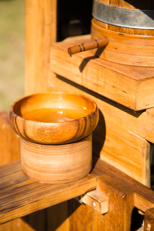 Ancient wooden apparatus for extracting oil from seeds .の写真素材