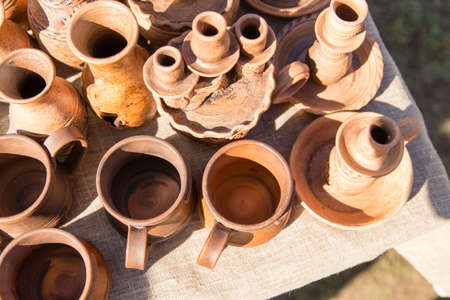 pottery on the table as a background .の写真素材