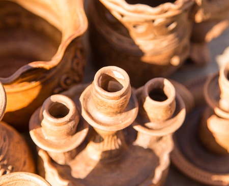 pottery on the table as a background .の写真素材