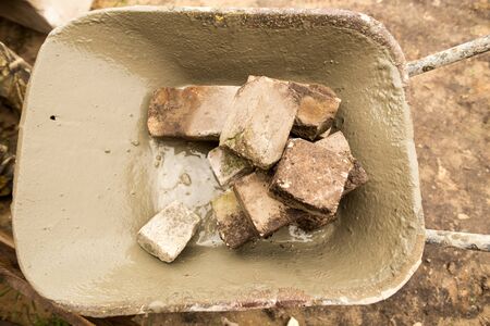 bricks in a trolley at a construction site .の写真素材