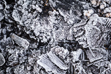 icy cold on black coals as background .