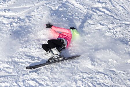 Girl skiing in the snow in winter .の写真素材