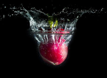 radish in water with splashes on a black background .の写真素材