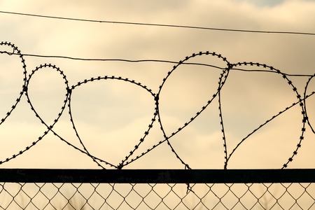 Fence with barbed wire as a backgroundの写真素材