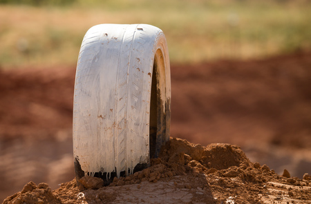 Tires on a red clay track for motorcycles .の写真素材