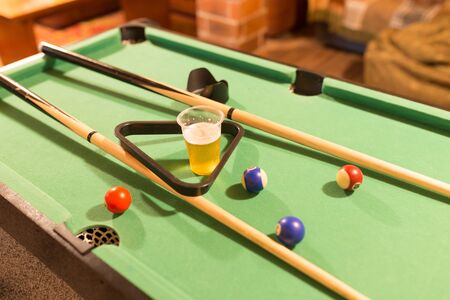 Board game with balls and cue billiards .