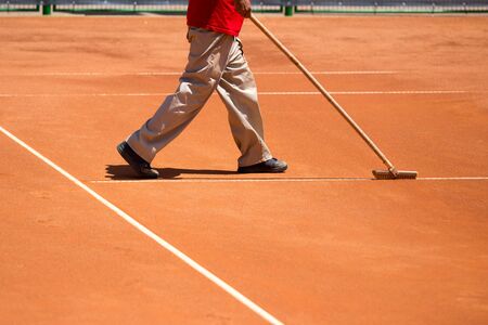 Preparation of a tennis court for competitions .の写真素材