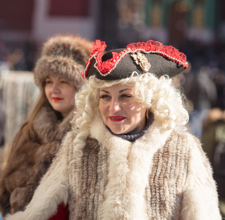 MOSCOW, RUSSIA - March 24, 2018: Actress in the image of the Tsarina in Moscowのeditorial素材