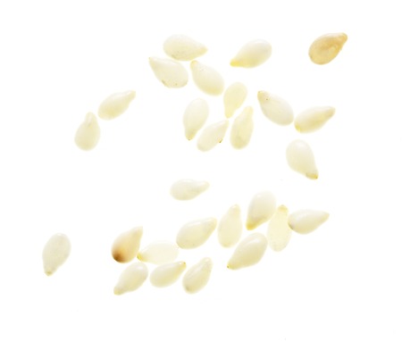 Sesame seeds isolated on white backgroundの写真素材
