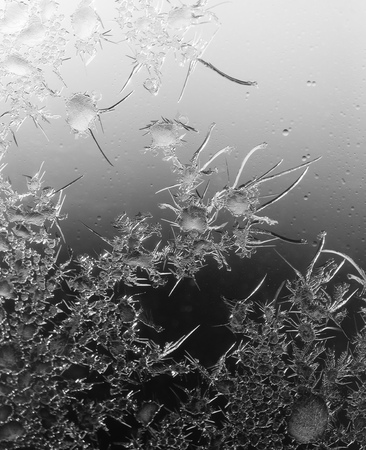Black and white drawings on the glass in the frost .の写真素材