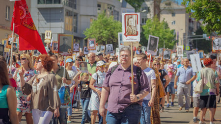 Lipetsk, Russia - May 9, 2018: IMMORTAL FOLK action in honor of the Victory in the 1945 war .のeditorial素材