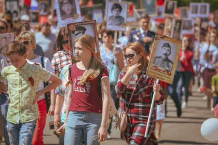 Lipetsk, Russia - May 9, 2018: IMMORTAL FOLK action in honor of the Victory in the 1945 war .