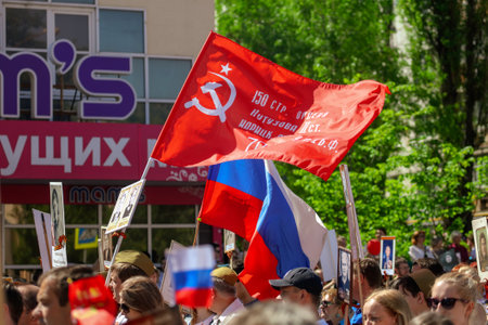 Lipetsk, Russia - May 9, 2018: Flag of the USSR at the Victory Day in the 1945 war .のeditorial素材