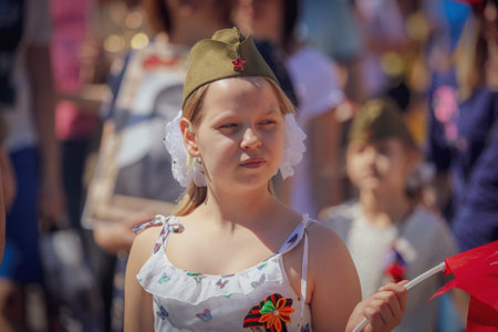 Lipetsk, Russia - May 9, 2018: Portrait of a Girl at the Victory in the 1945 War .のeditorial素材