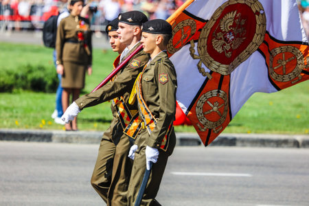 Lipetsk, Russia - May 9, 2018: The military on the parade in honor of the Victory in the 1945 war.