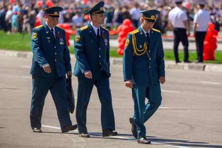 Lipetsk, Russia - May 9, 2018: The military on the parade in honor of the Victory in the 1945 war.のeditorial素材