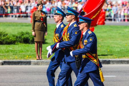 Lipetsk, Russia - May 9, 2018: The military on the parade in honor of the Victory in the 1945 war.のeditorial素材