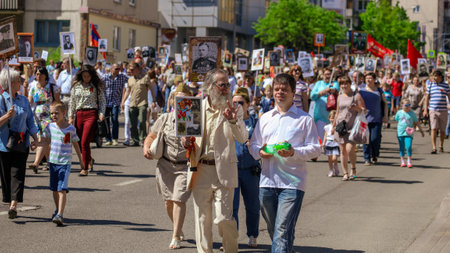 Lipetsk, Russia - May 9, 2018: IMMORTAL FOLK action in honor of the Victory in the 1945 war .