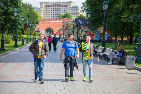 Moscow, Russia-June 14, 2018: Football fans on the streets of Moscow .のeditorial素材