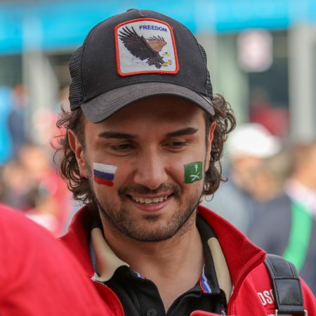 Moscow, Russia-June 14, 2018: Football fans on the streets of Moscow .のeditorial素材