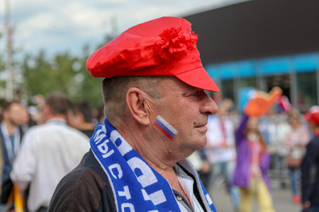 Moscow, Russia-June 14, 2018: Russian football fans on the streets of Moscow .のeditorial素材