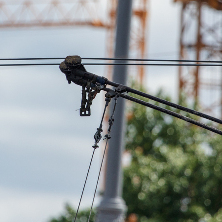 trolleybus on the wire line in the city .の写真素材