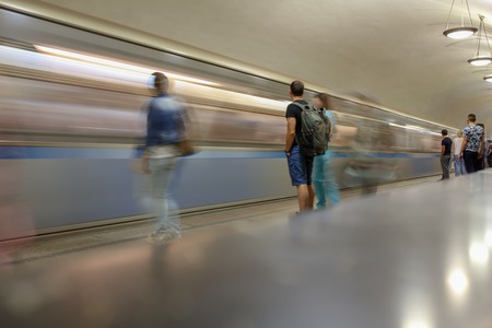 Train in motion in the subway as an abstract background .