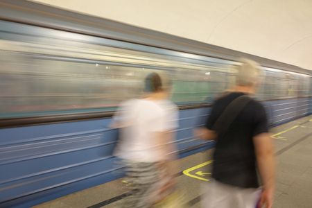 Train in motion in the subway as an abstract background .